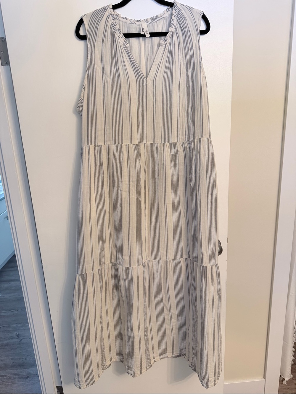 Pact Costal Double Gauze Tiered Maxi Dress - White & French Blue